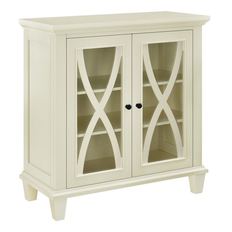 Ivory Glass Double Door Accent Cabinet with Shelves