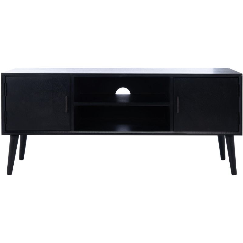 Sorrel Black Mid-Century Media Stand with Cabinet