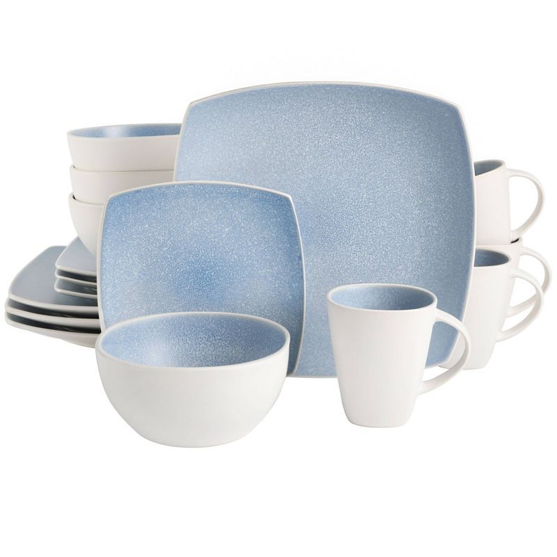 Aqua Blue Square Ceramic Dinnerware Set, Service for 4