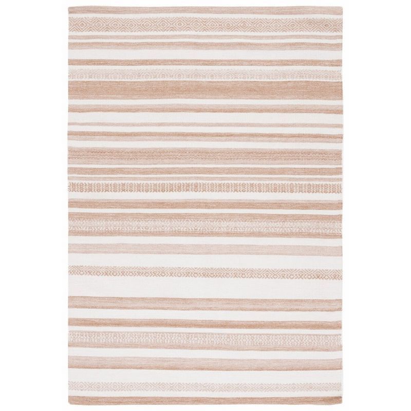 Ivory and Beige Striped Wool Blend 8' x 10' Area Rug