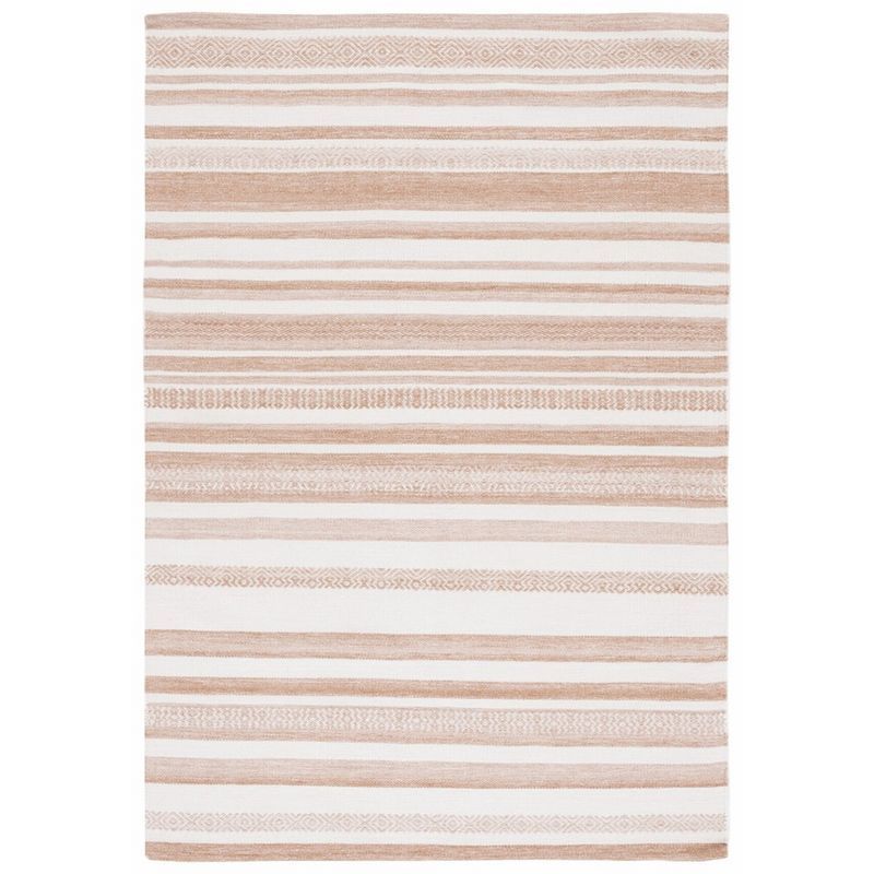 Ivory and Beige 4' x 6' Flat Woven Wool Stripe Rug