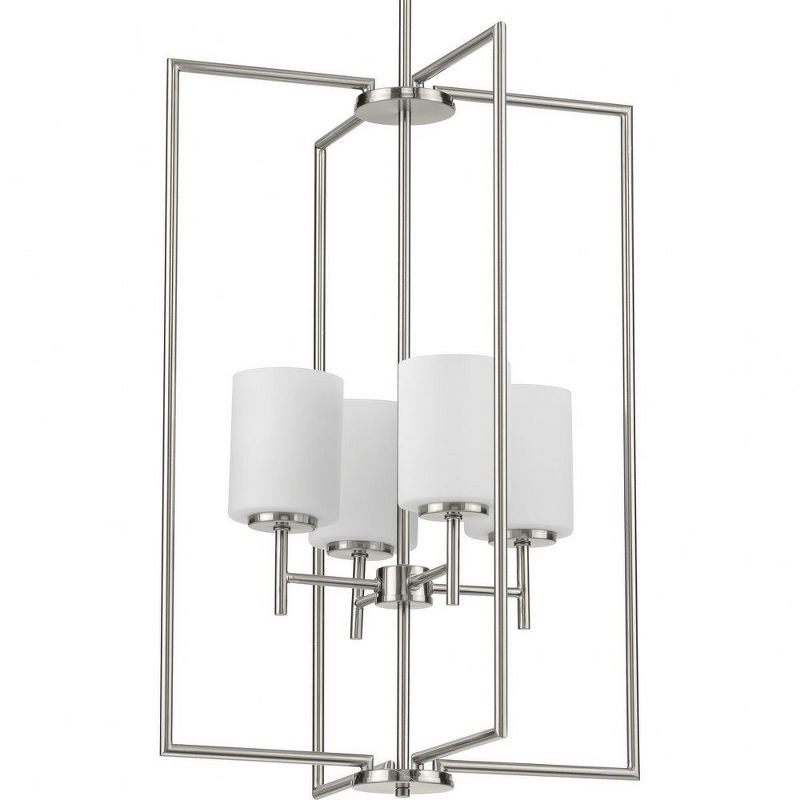 Brushed Nickel 4-Light Foyer Pendant with Etched Glass Shades