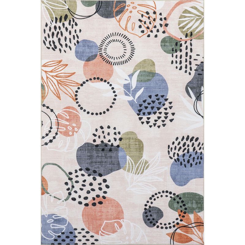 Multicolor Abstract Synthetic 4' x 6' Washable Area Rug