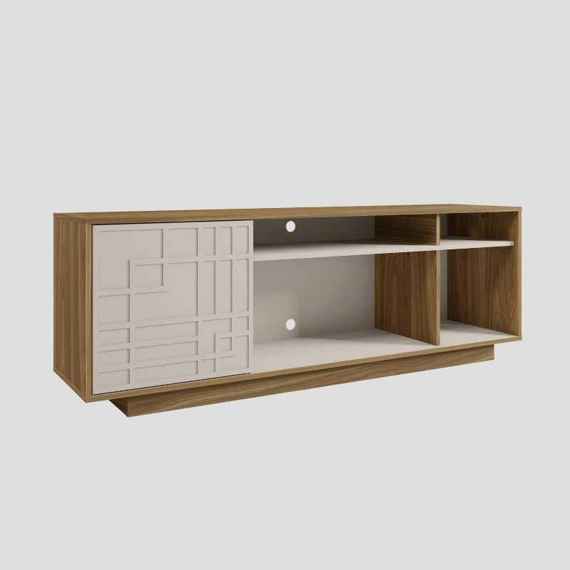 Oak and White Modern TV Stand with Chevron Pattern Cabinet for 70" Screens