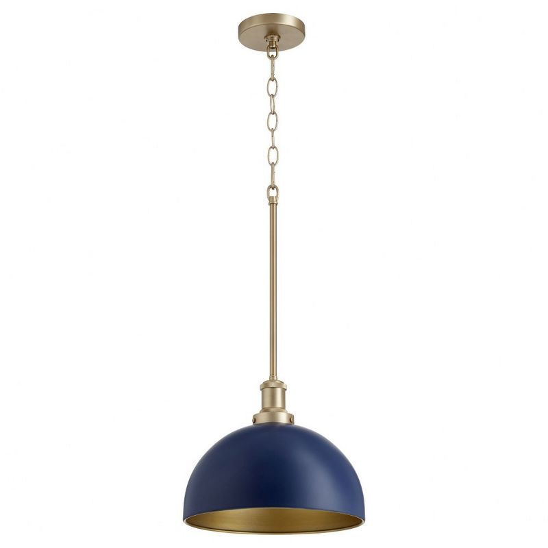 Blue and Aged Brass Mini Dome Pendant Light