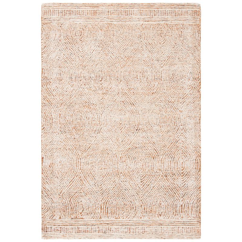 Ivory and Rust Abstract Handmade Wool Area Rug 4' x 6'