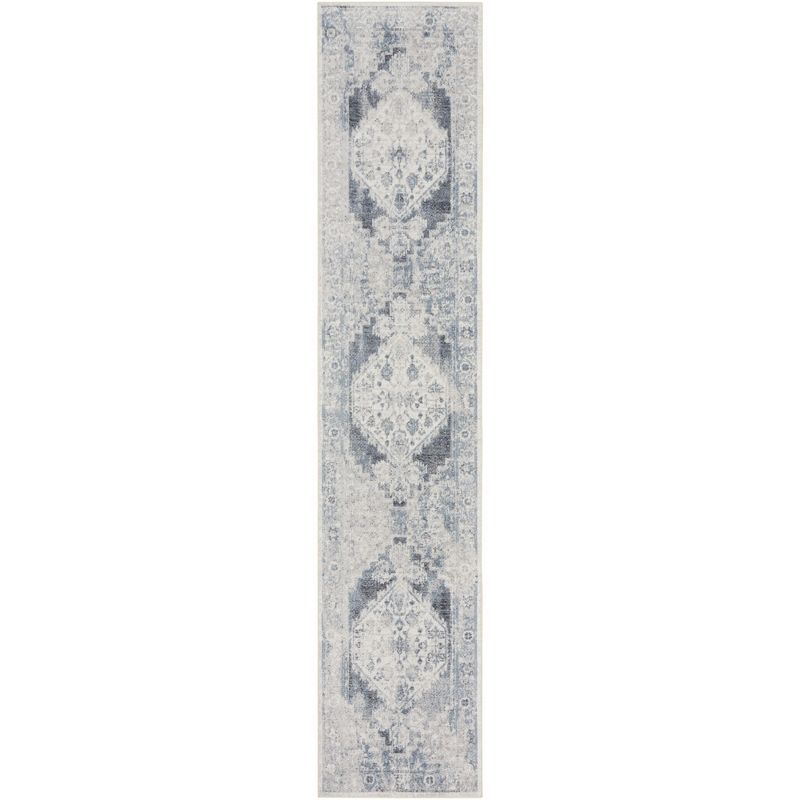 Blue/Ivory Synthetic Flat Woven Medallion Runner Rug 2'2" x 8'