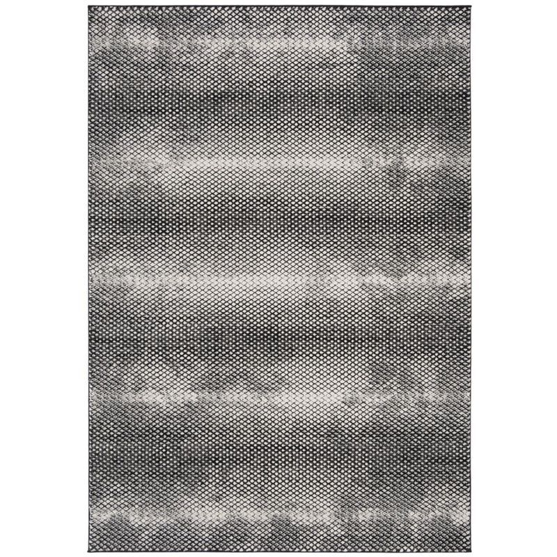 Black and Ivory Synthetic Rectangular 9' x 12' Area Rug