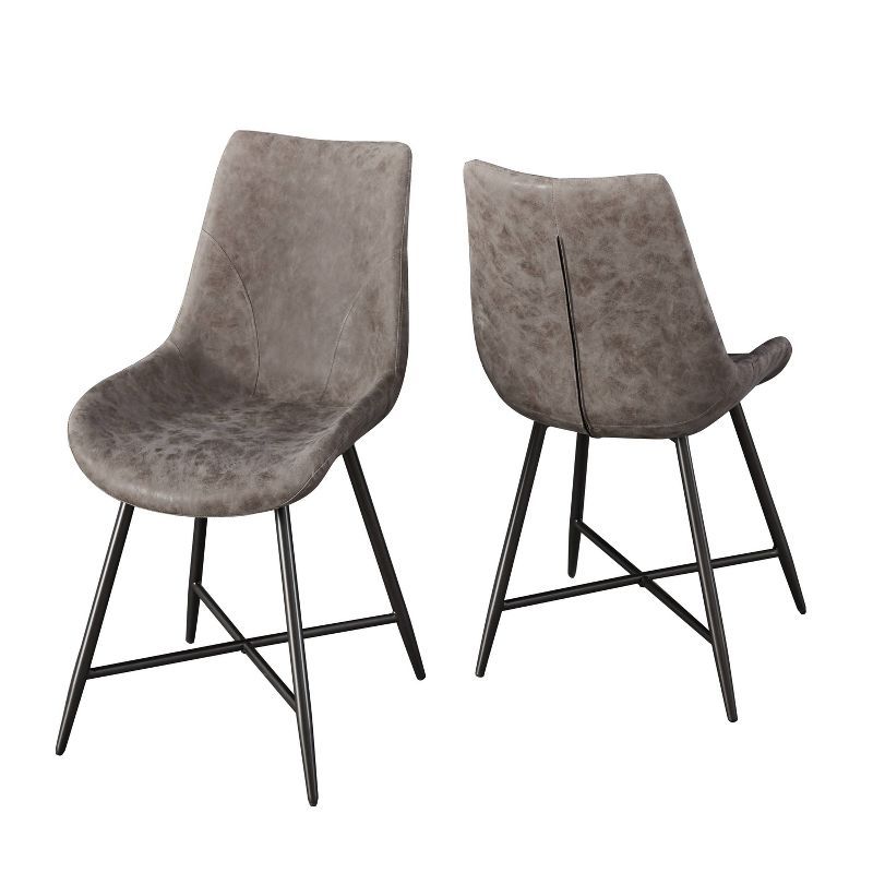 Ramona Brown Faux Leather and Metal Side Chair Set