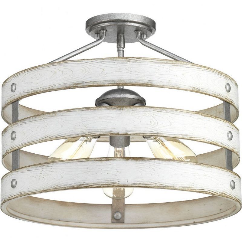 Gulliver 17" White and Galvanized Farmhouse Drum Light