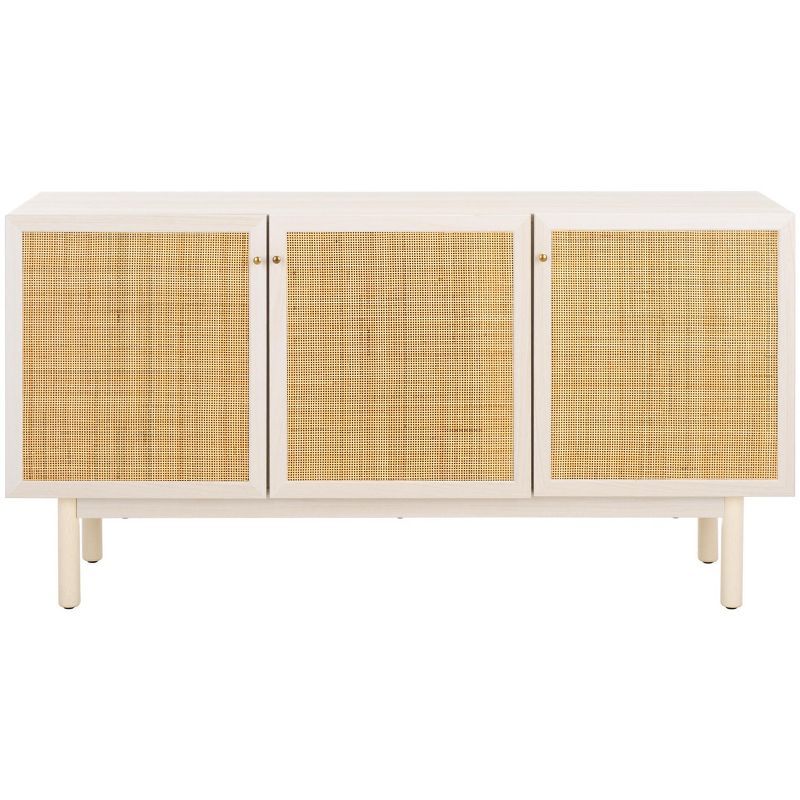 Aino 54" Bleached White and Natural Rattan 3-Door Sideboard