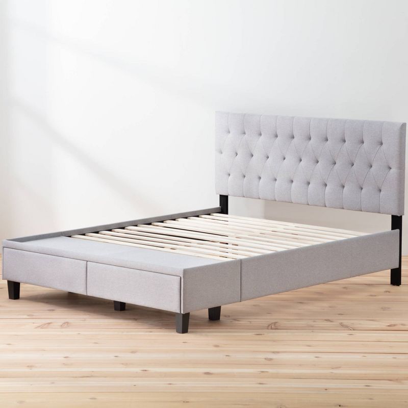 Anna Queen Gray Upholstered Platform Bed with Storage Drawers