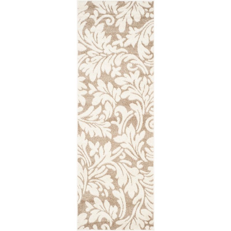 Wheat and Beige Floral Washable Reversible Area Rug