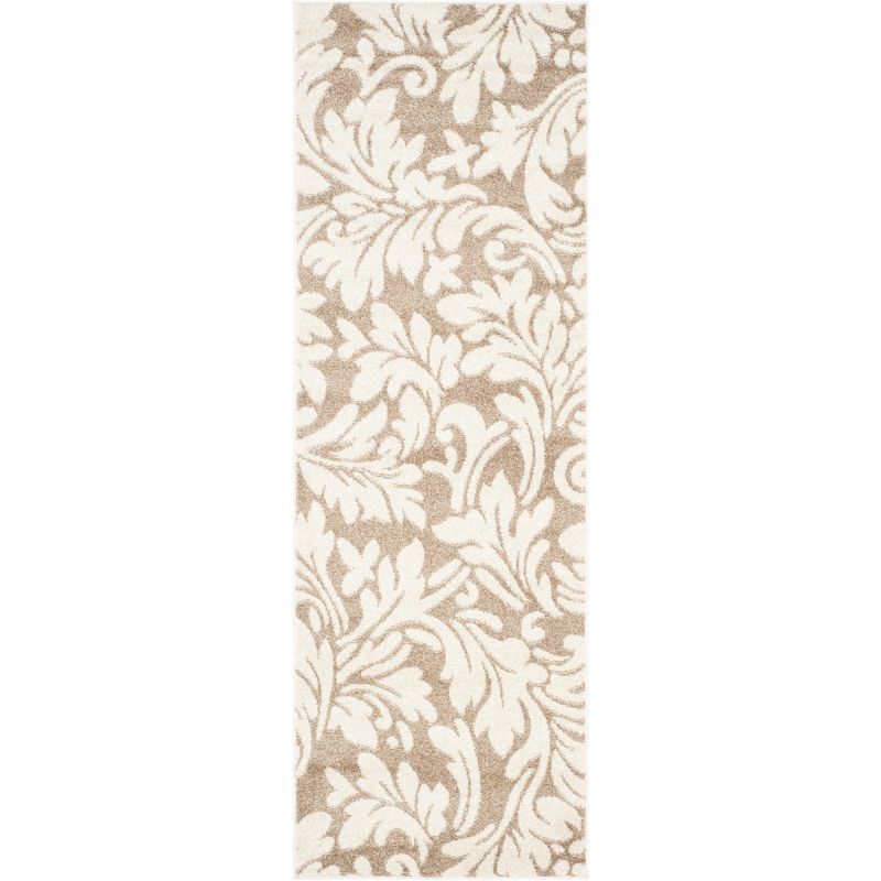 Wheat and Beige Floral Washable Reversible Area Rug