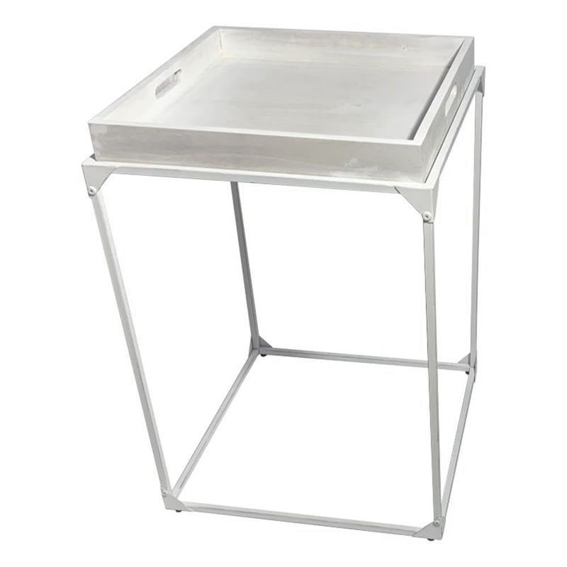 Whitewash Mango Wood and Metal Tray Table