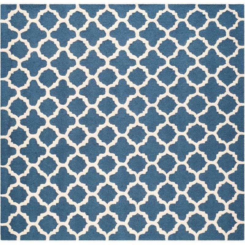 Navy & Ivory Hand-Tufted Wool 8' Square Area Rug