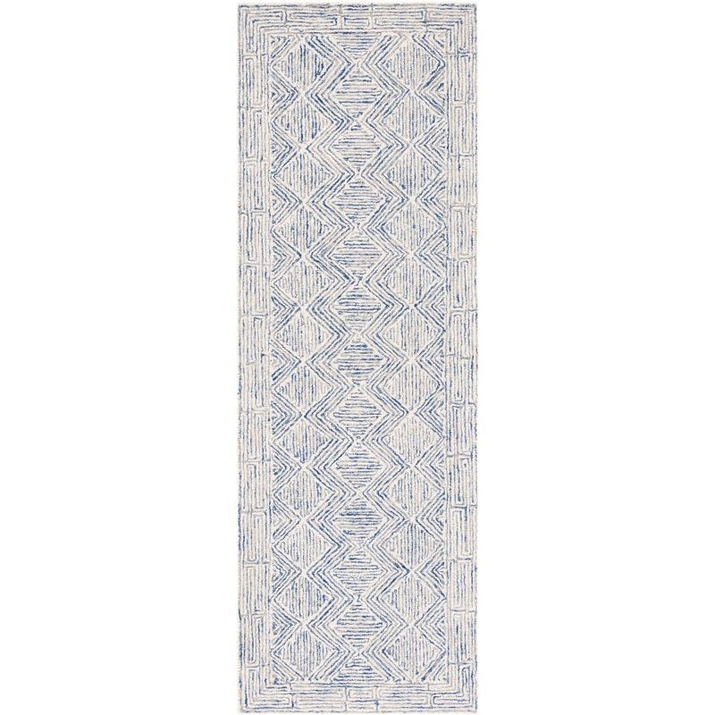 Blue and Ivory Hand-Tufted Wool Runner Rug