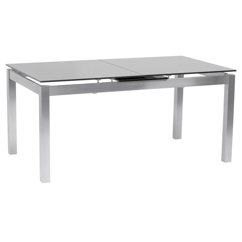 Contemporary Ivan Extendable Dining Table with Gray Glass Top