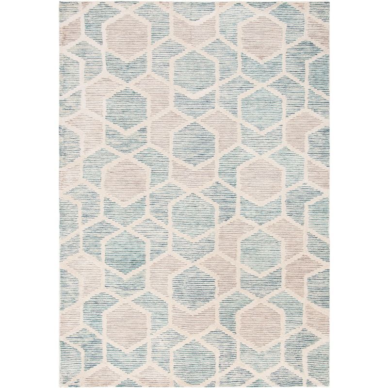 Turquoise Geometric Hand-Tufted Wool 4' x 6' Area Rug