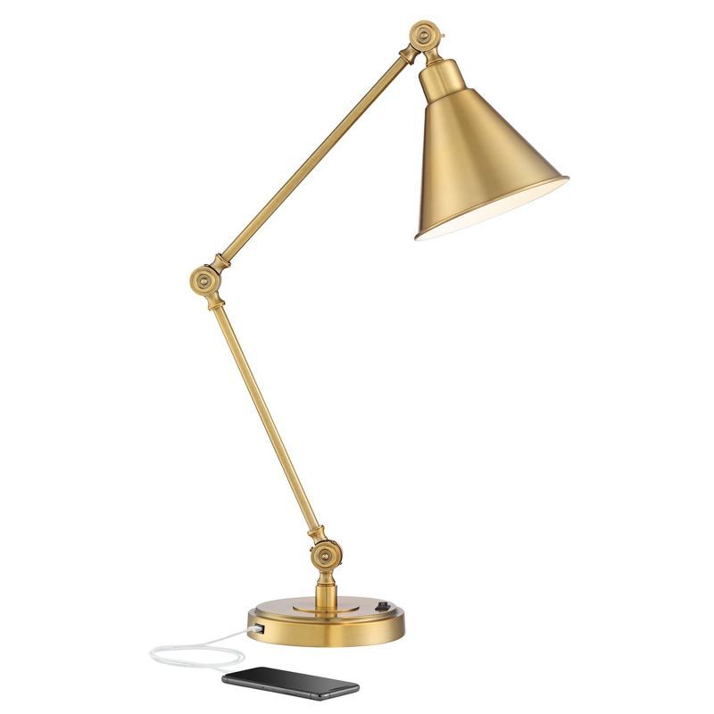 Antique Gold Adjustable Desk Lamp with USB Port