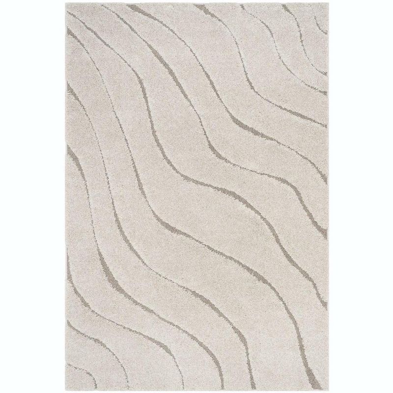 Cream and Beige Tufted Shag Area Rug