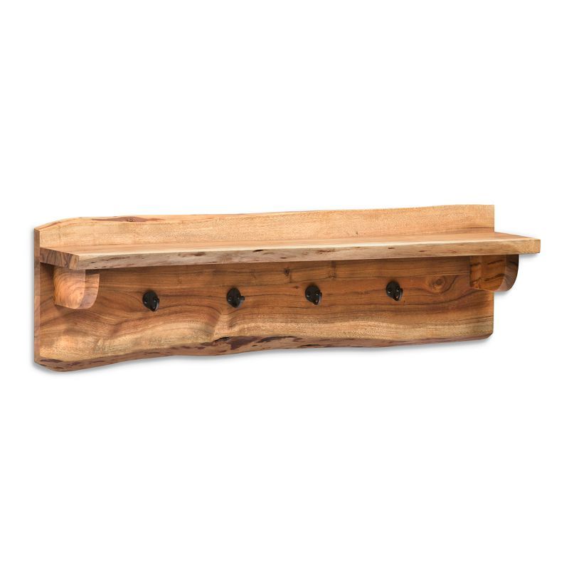 Alpine Natural Acacia Live Edge Coat Hooks with Shelf