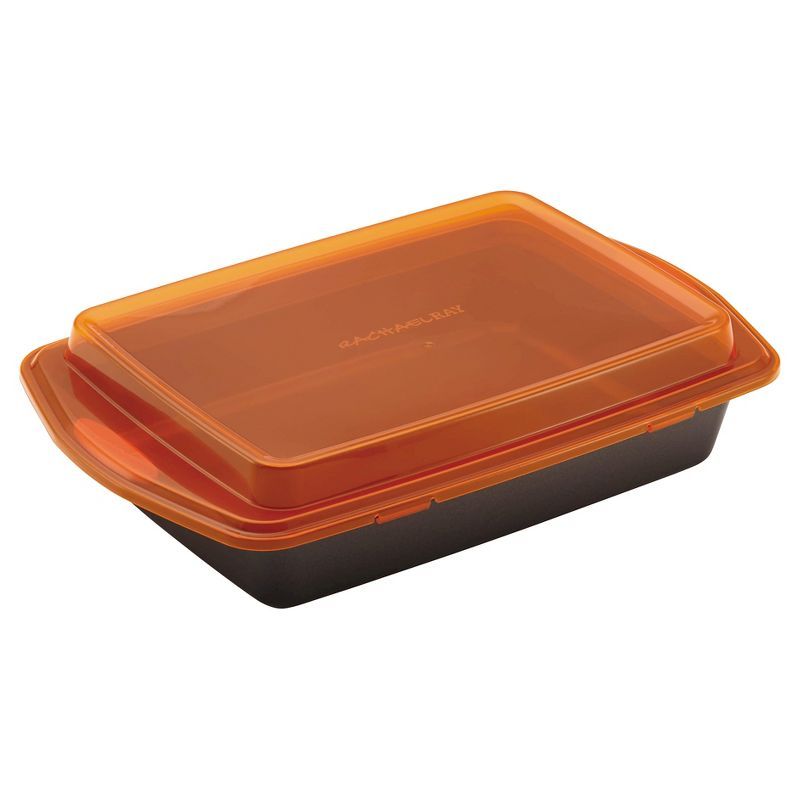 Orange Carbon Steel Nonstick Cake Pan with Lid, 9" x 13"