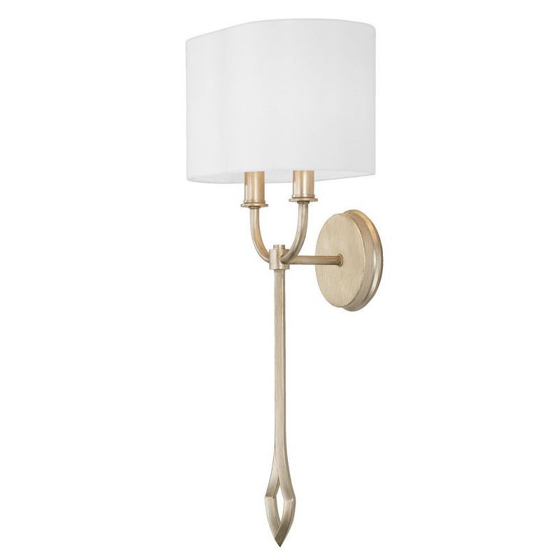 Claire Brushed Champagne 2-Light Wall Sconce with White Fabric Shade