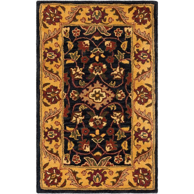 Golden Jaipur 3' x 5' Black and Gold Hand-Tufted Wool Area Rug