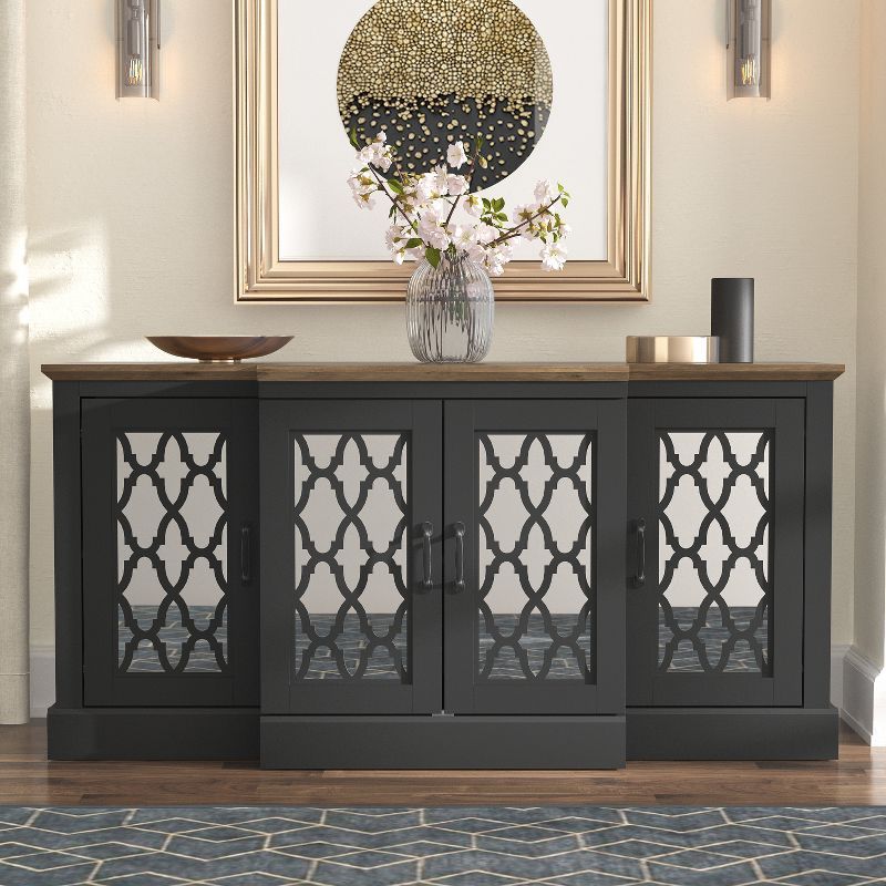 Heron Black and Knotty Oak 59.1in 4-Door Accent Sideboard with Acrylic Mirror