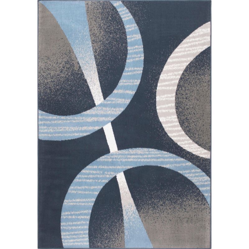 Midnight Blue and Gray Abstract Geometric Area Rug