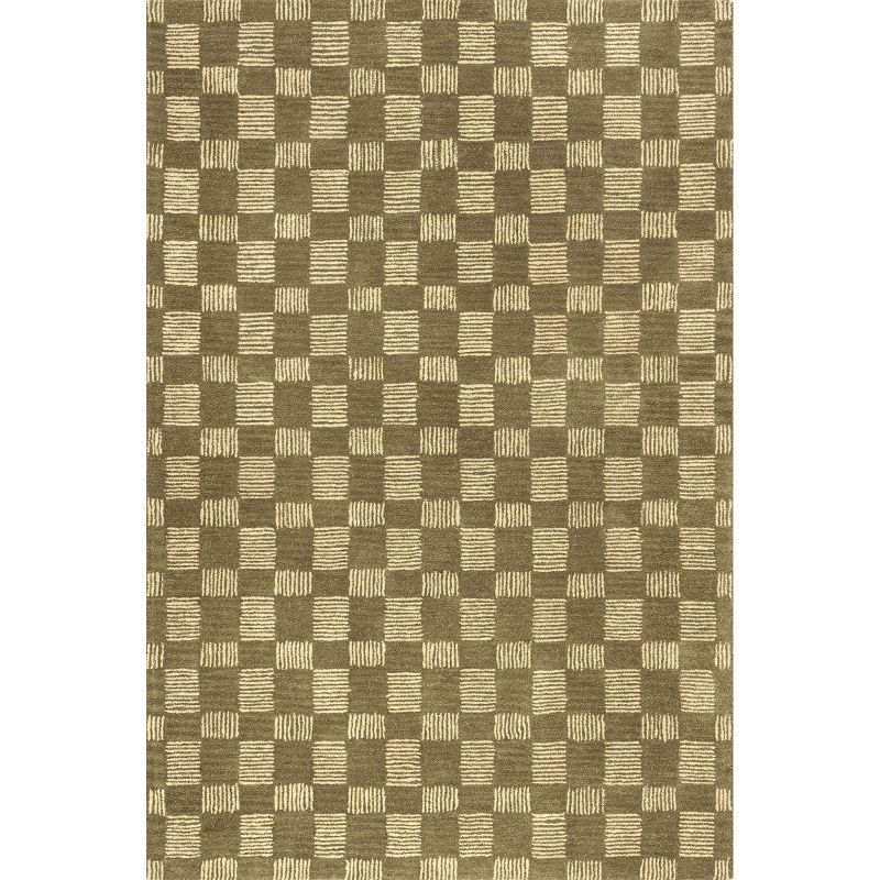 Olive Hand-Tufted Wool Rectangular Area Rug 6' x 9'