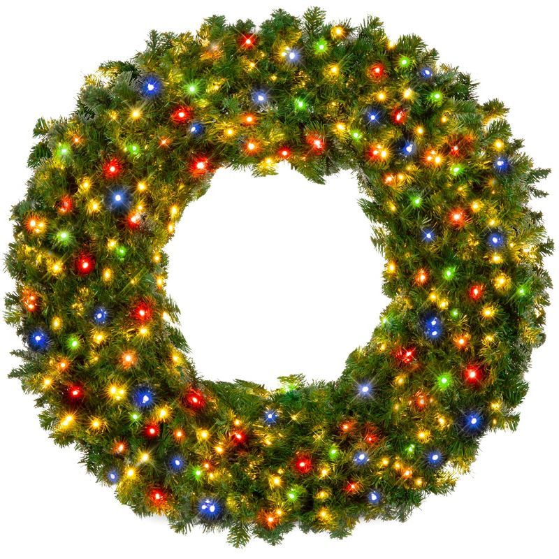 48-Inch Multicolor LED Pre-Lit Artificial Fir Christmas Wreath