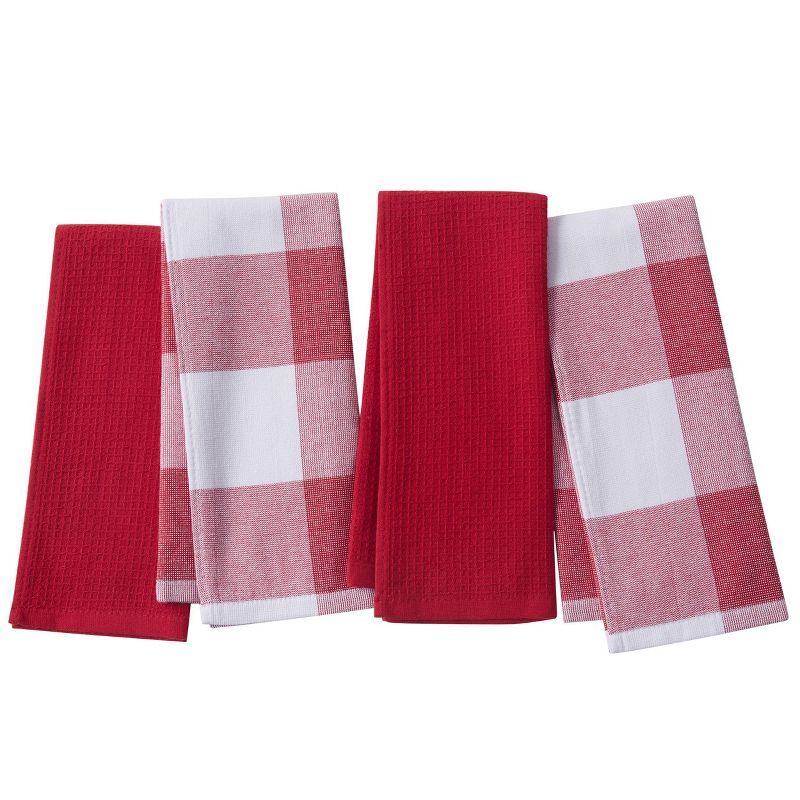 Red and White Cotton Terry Kitchen Towel Set, 4-Pack