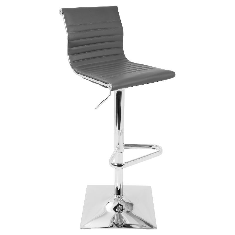 Contemporary Adjustable Swivel Gray Leather Barstool