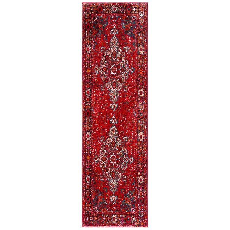 Vintage Red High Pile Synthetic Safavid Style Runner Rug