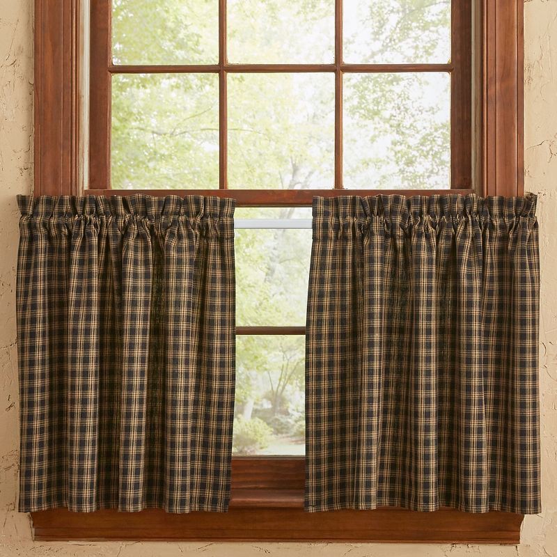 Black Cotton Plaid Rod Pocket Window Tiers