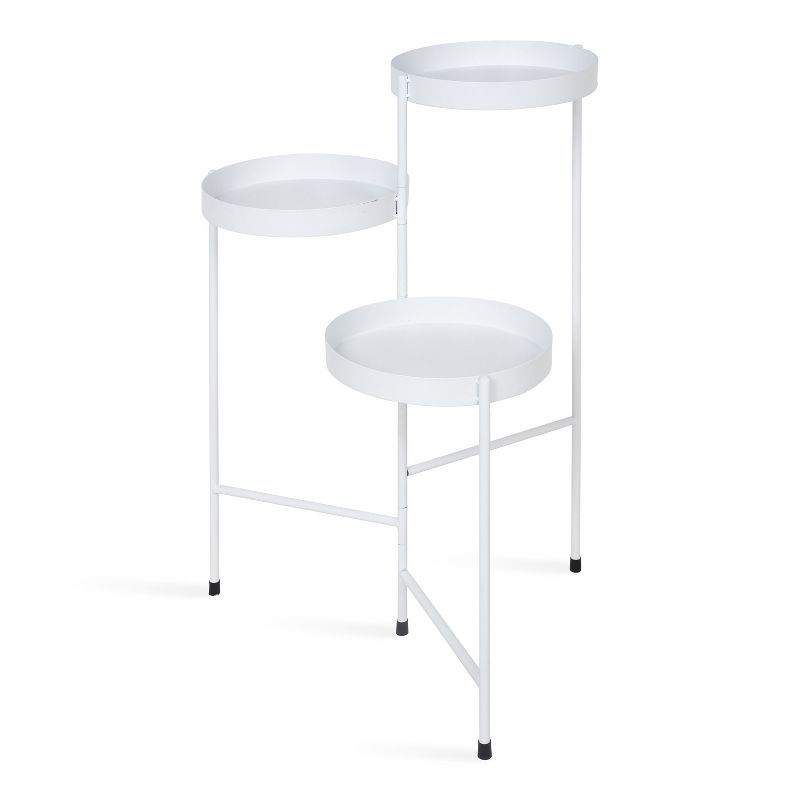 White Metal Tri-Level Plant Stand with Round Trays