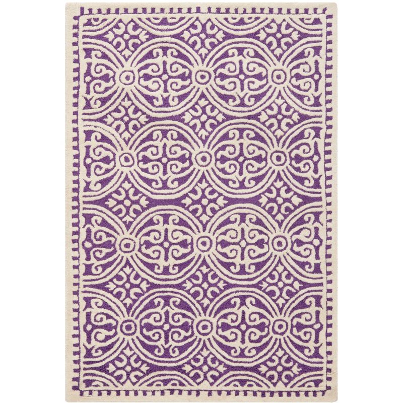 Hand-Tufted Purple and Ivory Geometric Wool Area Rug, 3' x 5'