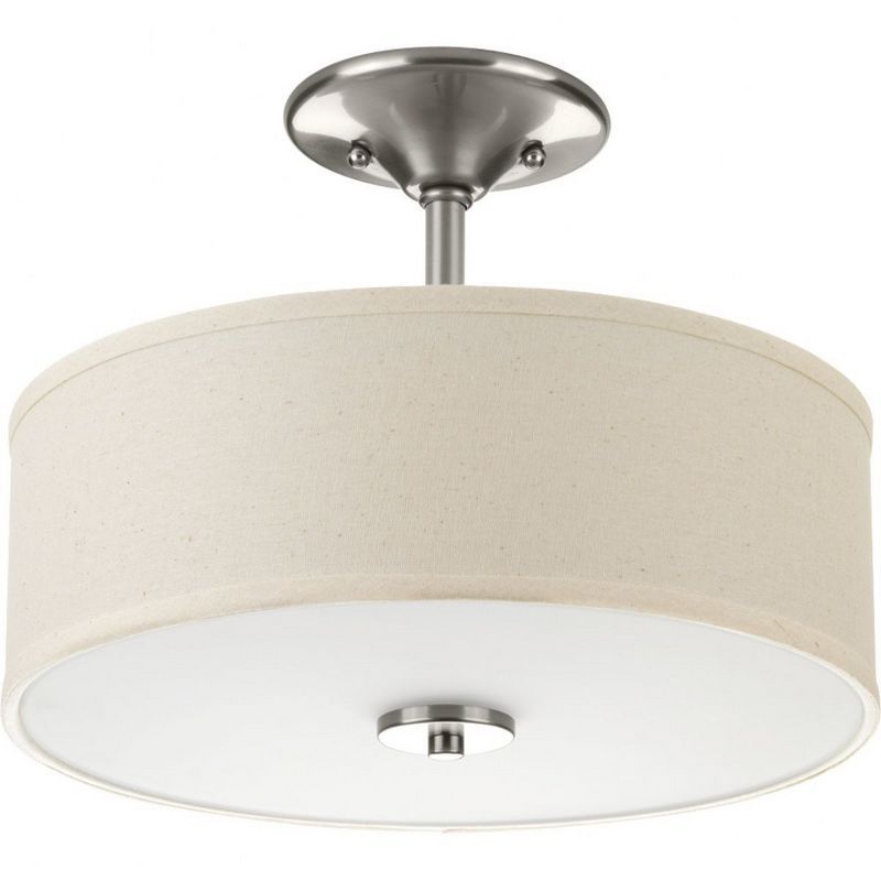 Brushed Nickel LED Semi-Flush Mount with Linen Shade