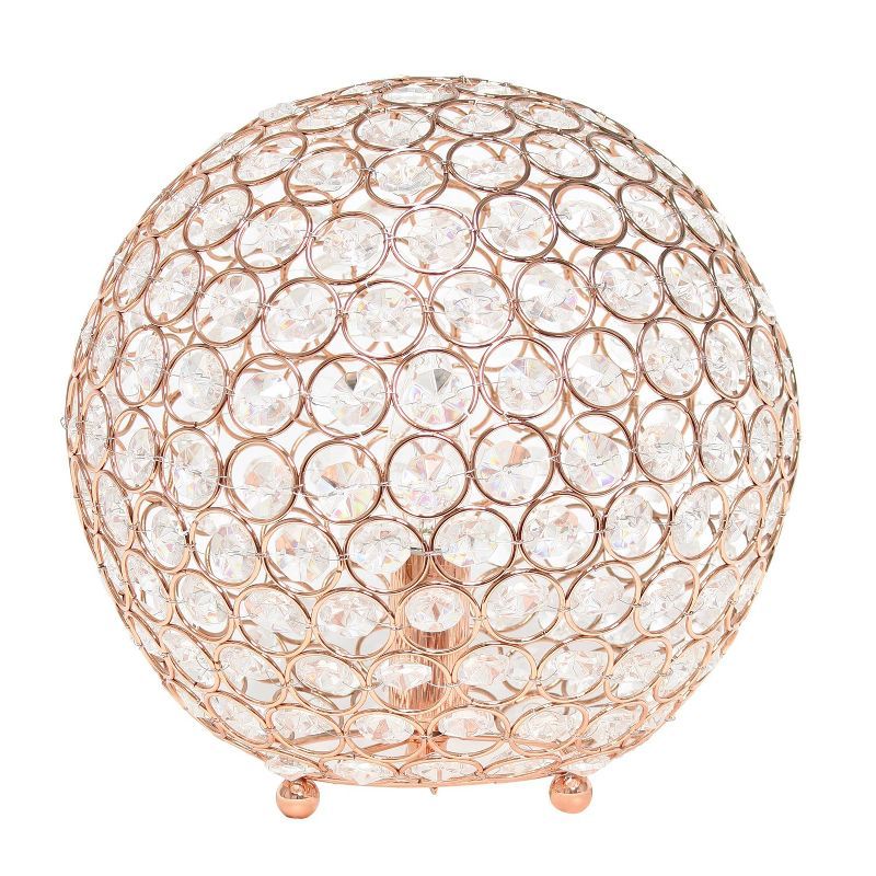 10" Rose Gold Crystal Ball Table Lamp with Steel Frame