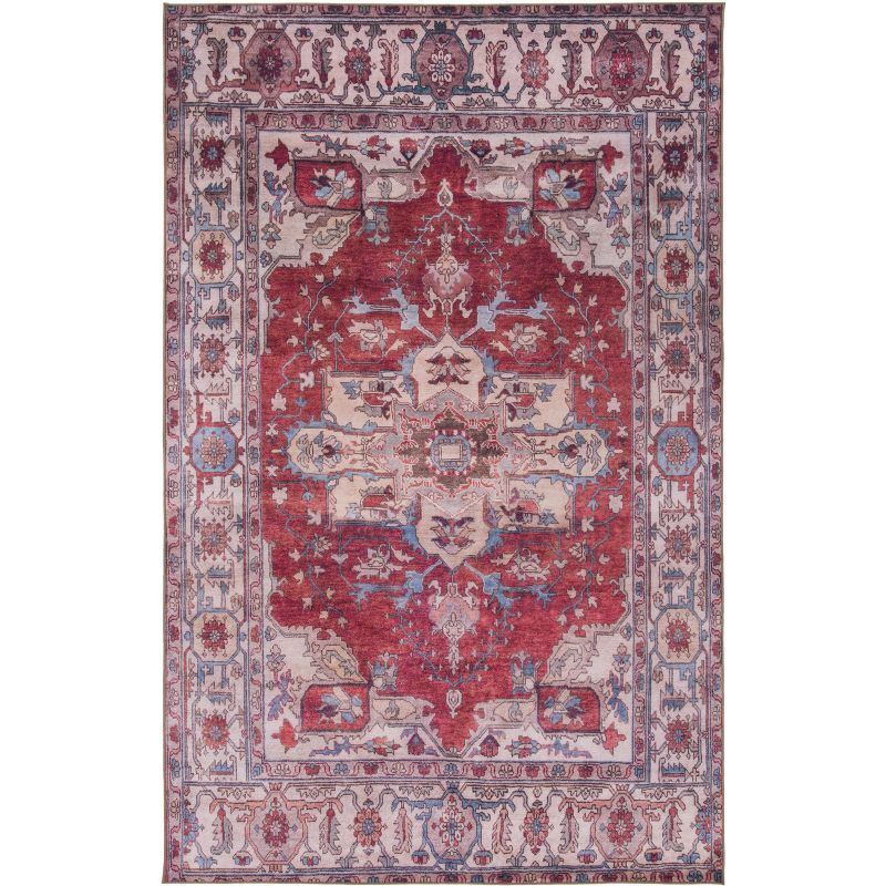Tucson Red and Beige Round Synthetic Washable Rug