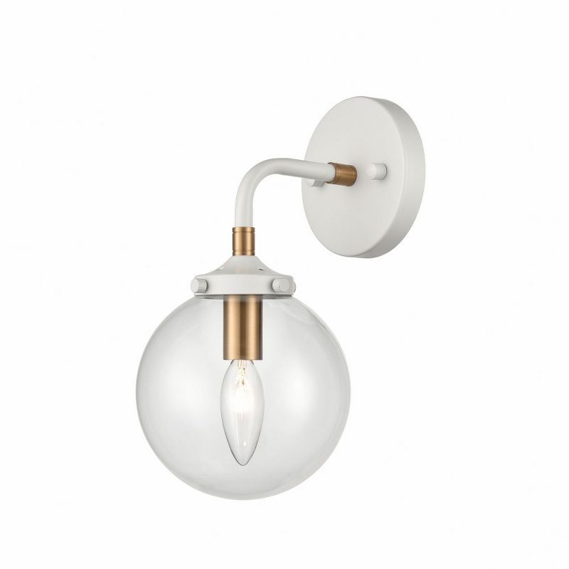 Matte White and Satin Brass Clear Glass Wall Sconce