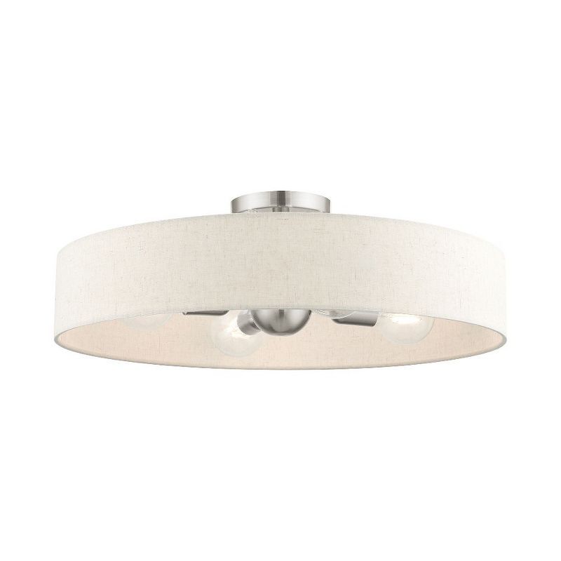 Elegant Brushed Nickel 4-Light Semi-Flush Drum with Oatmeal Fabric Shade