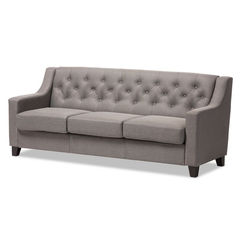 Arcadia 78'' Gray Fabric Tufted 3-Seater Sofa with Wooden Legs