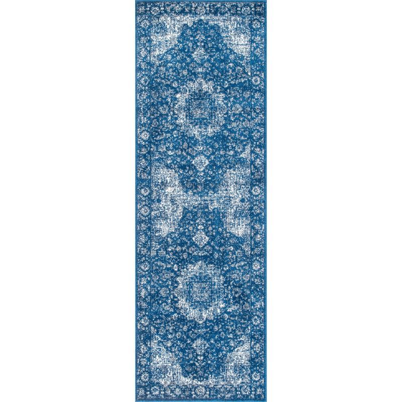 Dark Blue Synthetic Vintage Persian Runner Rug, 2' 6" x 6'