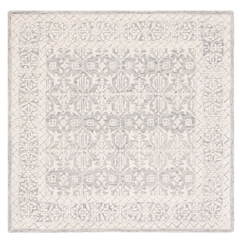 Ivory Floral Handmade Wool Tufted Square Rug