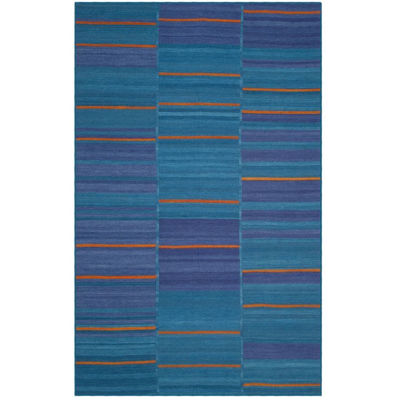 Handwoven Blue Wool Kilim Area Rug 5' x 8'