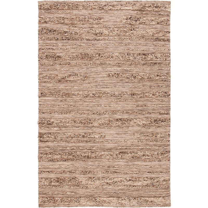 Handwoven Brown Beige Wool Cotton Rectangular Area Rug