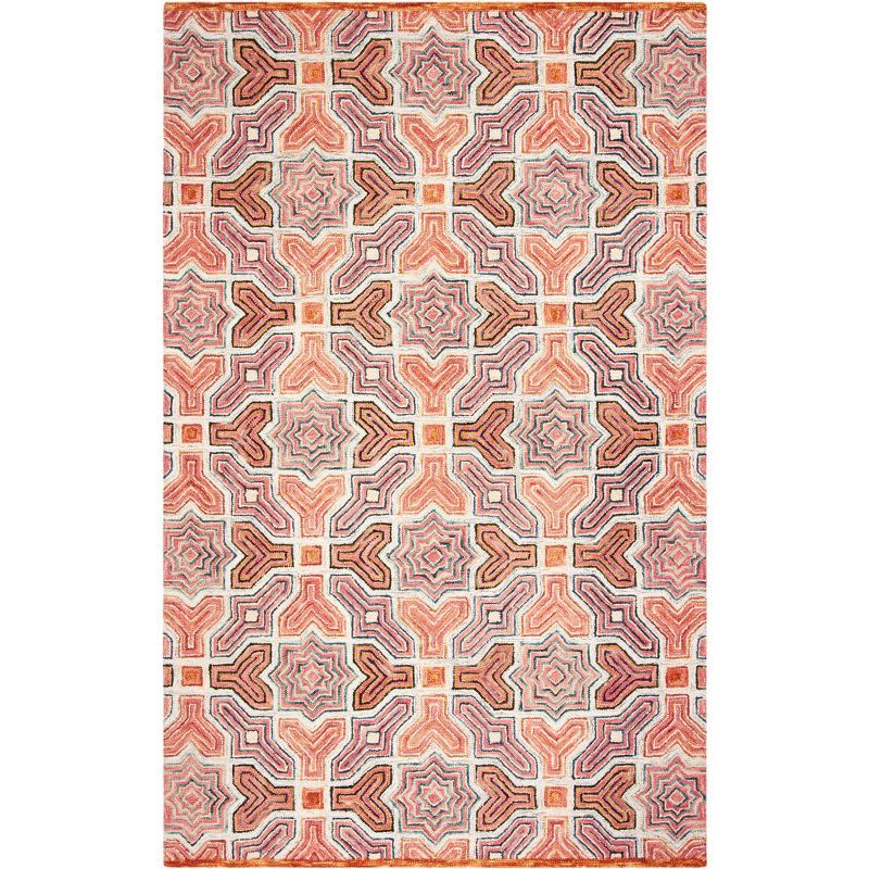 Handmade Red Geometric Wool 4' x 6' Area Rug